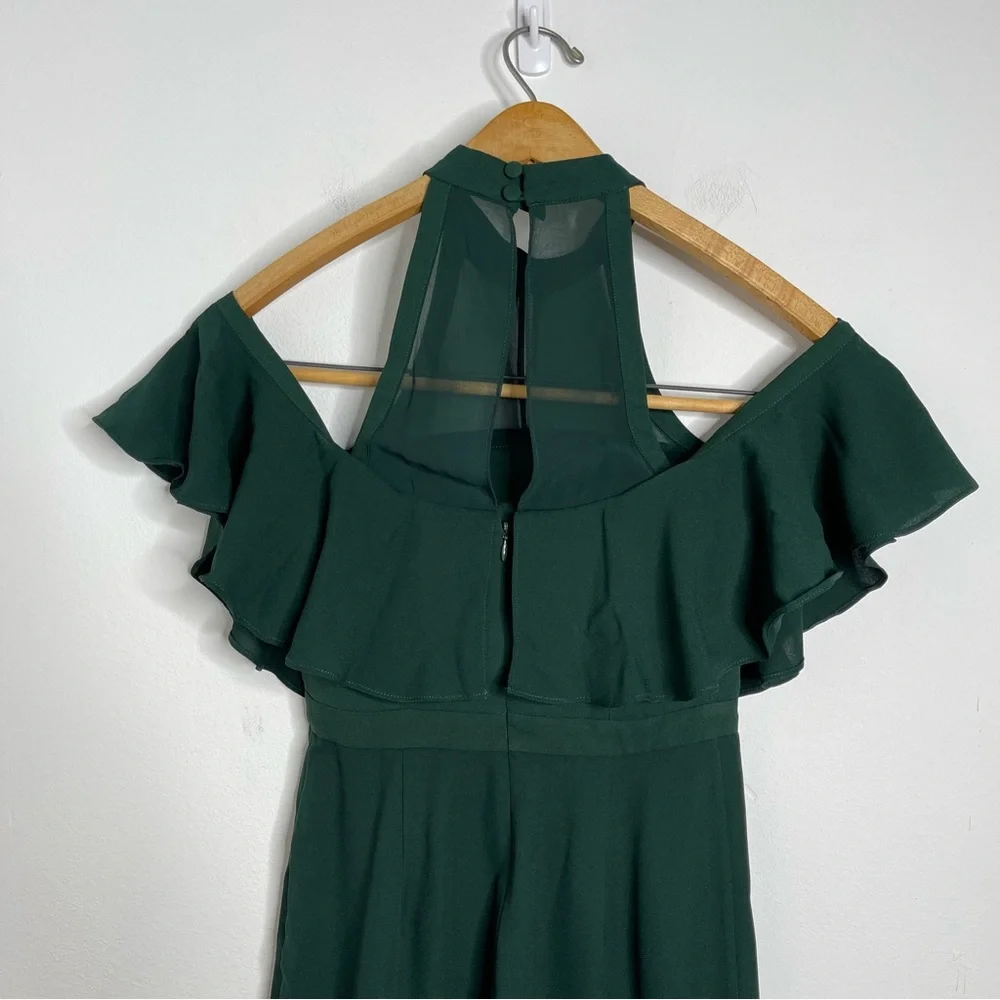 FAME& PARTNERS Green The Ellis Jumpsuit Flare Leg Size 2 Ruffle